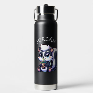 Cute Kawaii Skunk with Bubble Tea Personalized Water Bottle