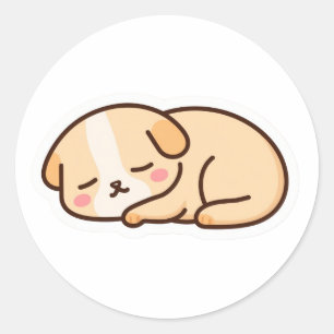 Cute Kawaii Sleeping Puppy-Cosy Pastel Dog Cartoon Classic Round Sticker