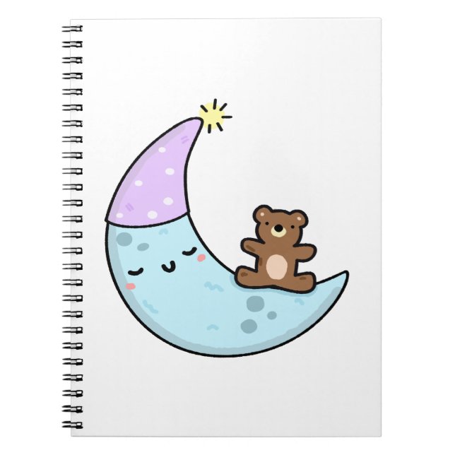 Cute Kawaii Sleepy Moon Notebook (Front)
