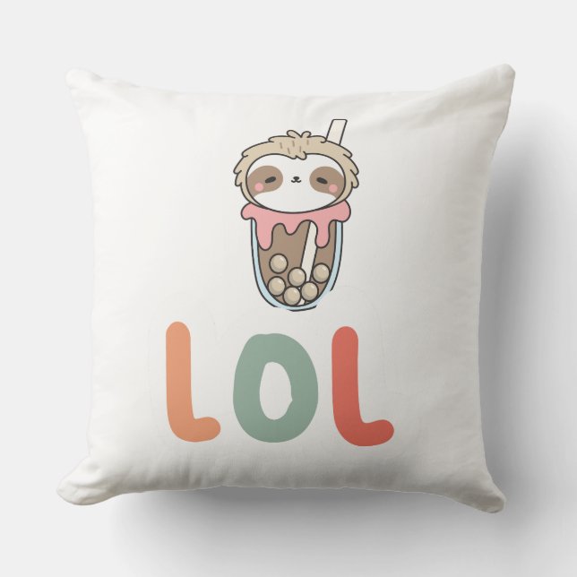 Cute Kawaii Sloth Bubble Tea LOL Cushion (Front)