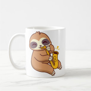 Cute Kawaii Sloth Playing Saxophone - Jazz Music Coffee Mug