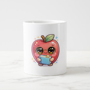 Cute Kawaii Smart Apple with Glasses Holding Book Large Coffee Mug