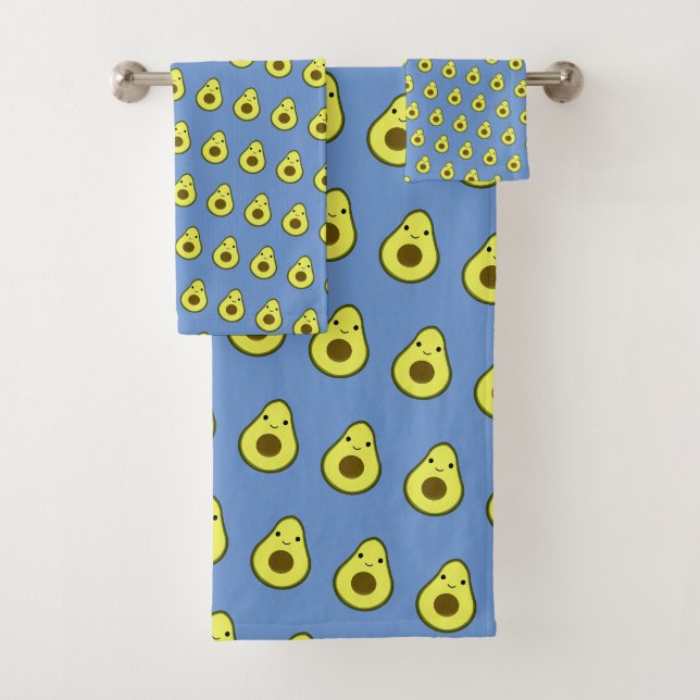 Cute Kawaii Smiling Avocado Pattern Bath Towel Set (Insitu)