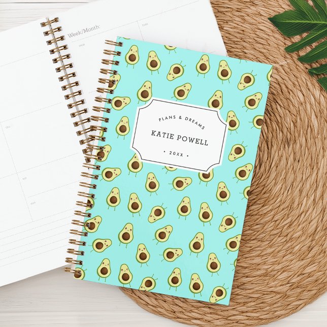 Cute Kawaii Smiling Avocado Pattern Personalised Planner (Creator Uploaded)
