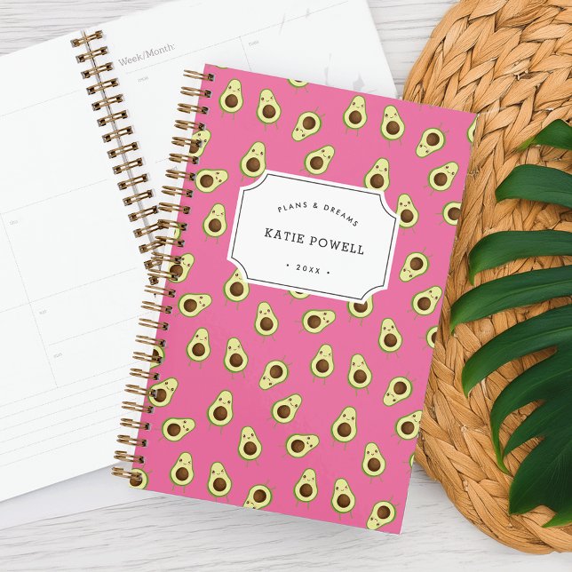 Cute Kawaii Smiling Avocado Pattern Personalised Planner (Creator Uploaded)
