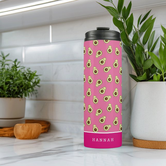 Cute Kawaii Smiling Avocado Pattern Personalised Thermal Tumbler (Creator Uploaded)