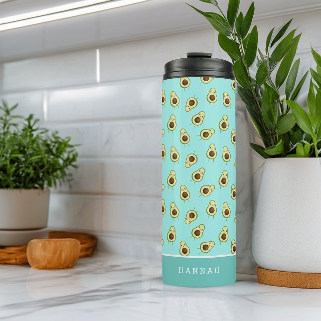 Cute Kawaii Smiling Avocado Pattern Personalised Thermal Tumbler (Creator Uploaded)