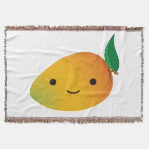 Cute Kawaii Smiling Mango Throw Blanket