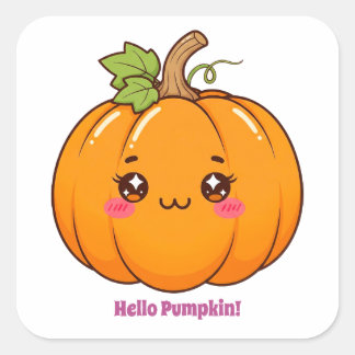 Cute Kawaii Smiling Pumpkin Cartoon Square Sticker