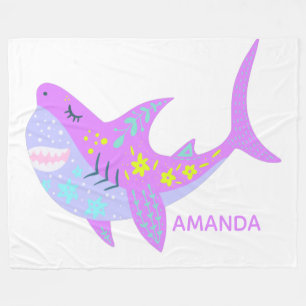 Cute Kawaii Smiling Shark in Purple Personalised Fleece Blanket
