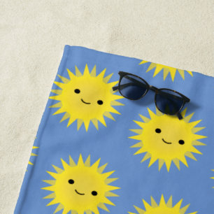 Cute Kawaii Smiling Sun Pattern Beach Towel