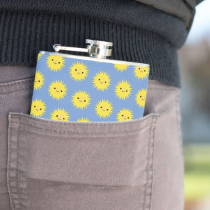 Cute Kawaii Smiling Sun Pattern Hip Flask
