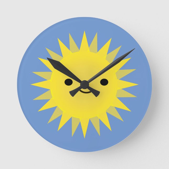 Cute Kawaii Smiling Sun Round Clock (Front)