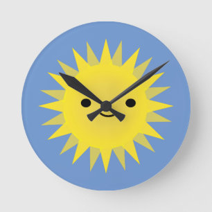 Cute Kawaii Smiling Sun Round Clock