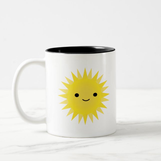 Cute Kawaii Smiling Sun Two-Tone Coffee Mug (Left)