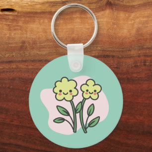 Cute Kawaii Smiling Yellow Flowers Acrylic Keychai Key Ring