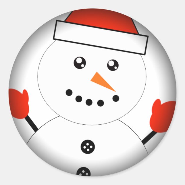 Cute Kawaii Snowman Classic Round Sticker (Front)