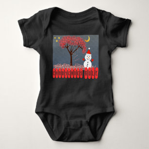 Cute Kawaii Snowman with Candy Cane Tree Baby Bodysuit