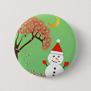 Cute Kawaii Snowman with CandyCane Tree 6 Cm Round Badge