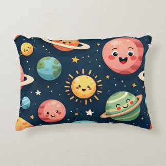 Cute Kawaii Solar System Planets Accent Pillow