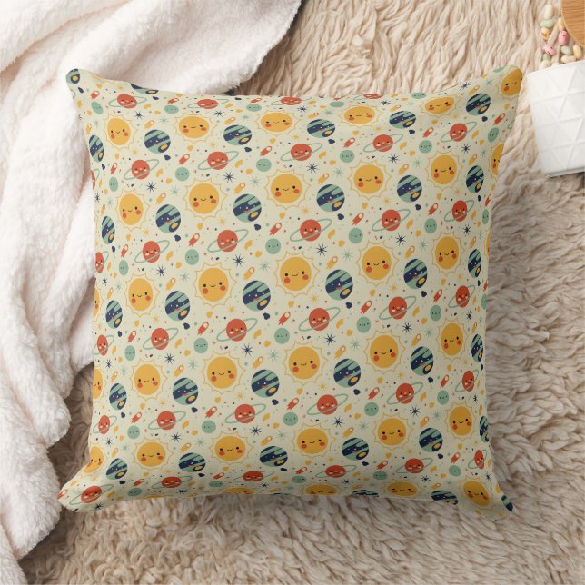 Cute Kawaii Solar System Planets Pattern Cushion (Blanket)