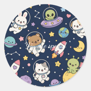 Cute Kawaii Space Animals Pattern Pastel Galaxy Classic Round Sticker
