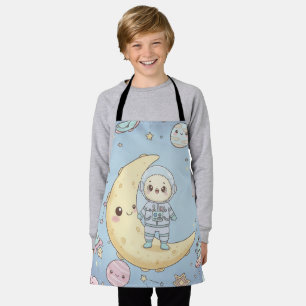 Cute Kawaii Space - Astronaut and Smiling Moon Apron