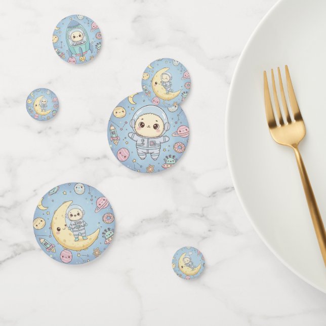 Cute Kawaii Space - Astronaut and Smiling Moon Confetti (Group)