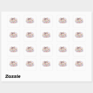 Cute Kawaii Special Delivery Cat Pastel Pink Busin Square Sticker