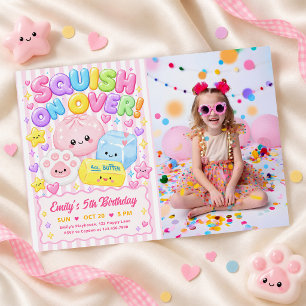 Cute Kawaii Squishies Girl Birthday Party Photo Invitation