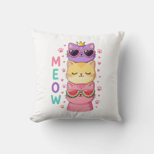 Cute Kawaii Stacked Cats Sunglasses Meow Cushion