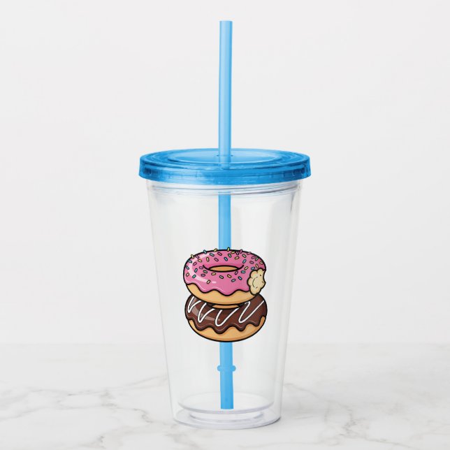 Cute Kawaii Stacked Donuts Illustration Acrylic Tumbler (Front)