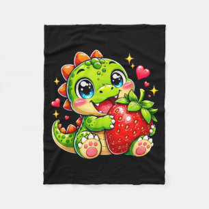 Cute Kawaii Strawberry Baby Dinosaur Summer Fruit Fleece Blanket