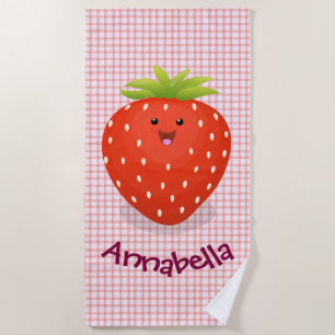 Cute kawaii strawberry cartoon illustration beach towel