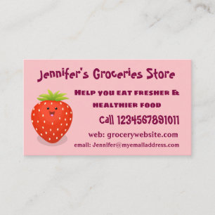 Cute kawaii strawberry cartoon illustration business card