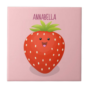 Cute kawaii strawberry cartoon illustration ceramic tile