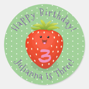 Cute kawaii strawberry cartoon illustration classic round sticker