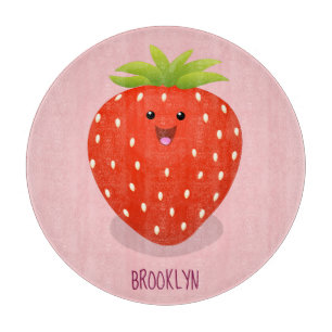Cute kawaii strawberry cartoon illustration cutting board
