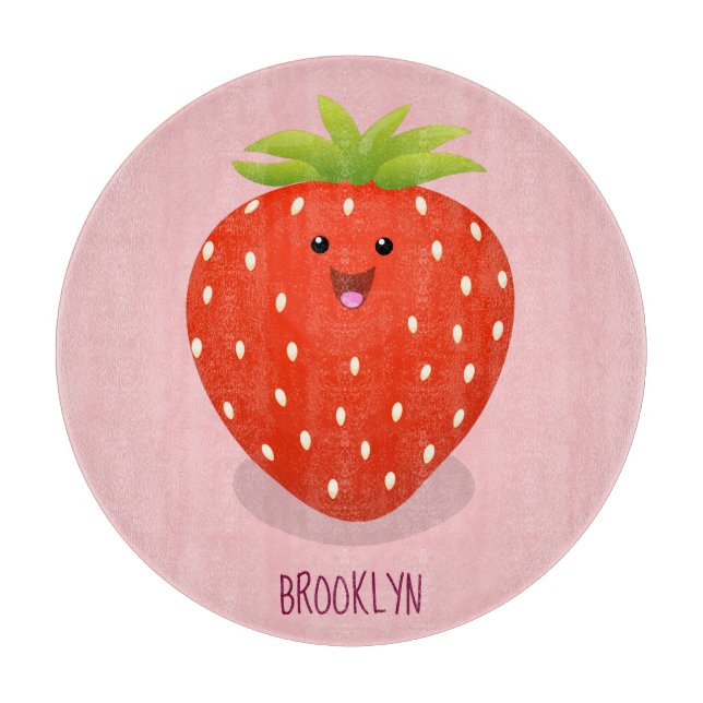 Cute kawaii strawberry cartoon illustration cutting board (Front)