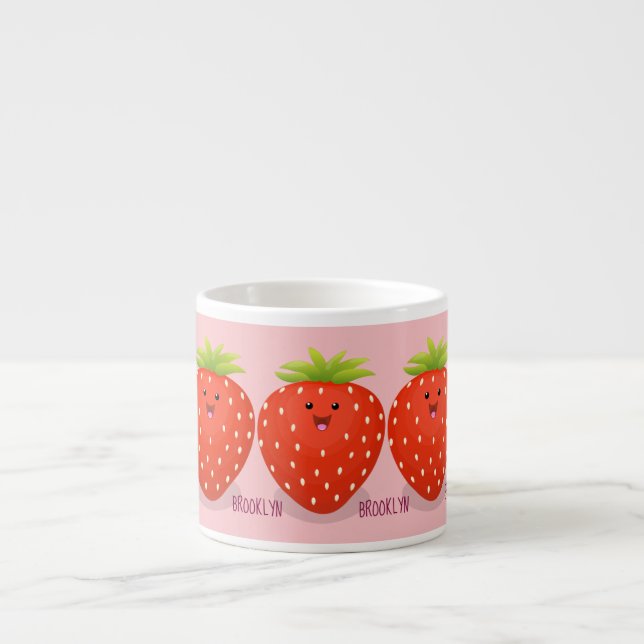 Cute kawaii strawberry cartoon illustration espresso cup (Front)