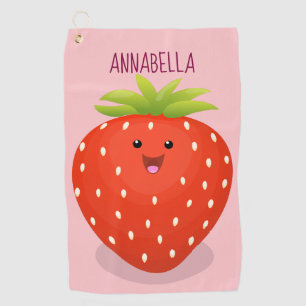 Cute kawaii strawberry cartoon illustration  golf towel