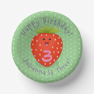 Cute kawaii strawberry cartoon illustration paper plate