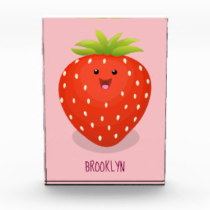 Cute kawaii strawberry cartoon illustration photo block