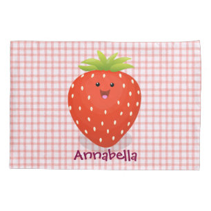 Cute kawaii strawberry cartoon illustration pillowcase
