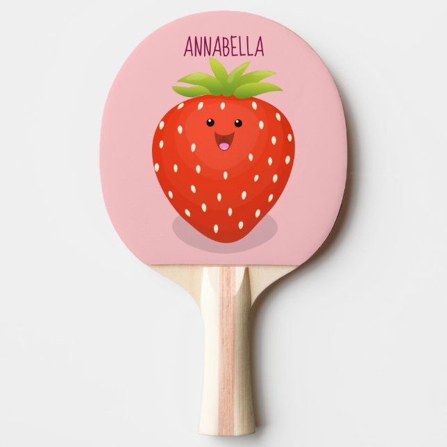 Cute kawaii strawberry cartoon illustration ping pong paddle (Front)