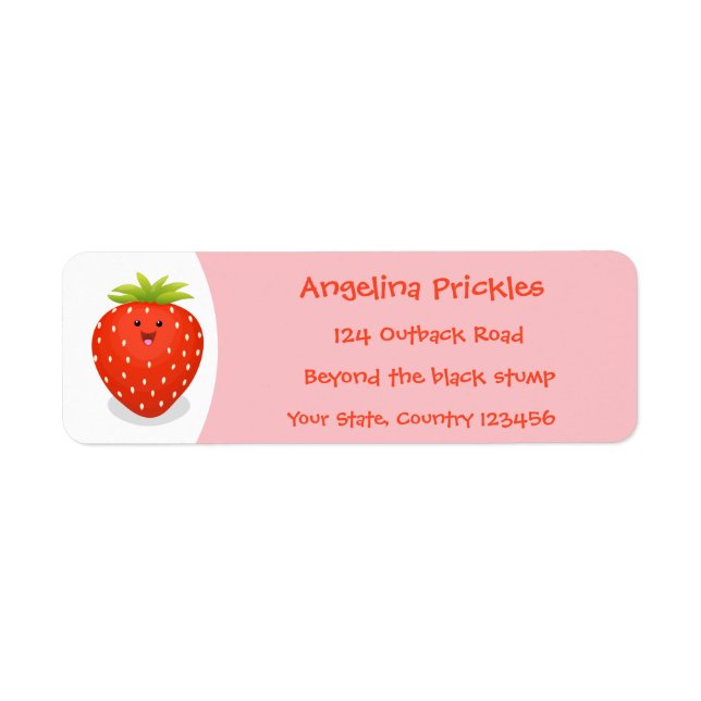 Cute kawaii strawberry cartoon illustration return address label (Front)