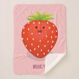 Cute kawaii strawberry cartoon illustration sherpa blanket