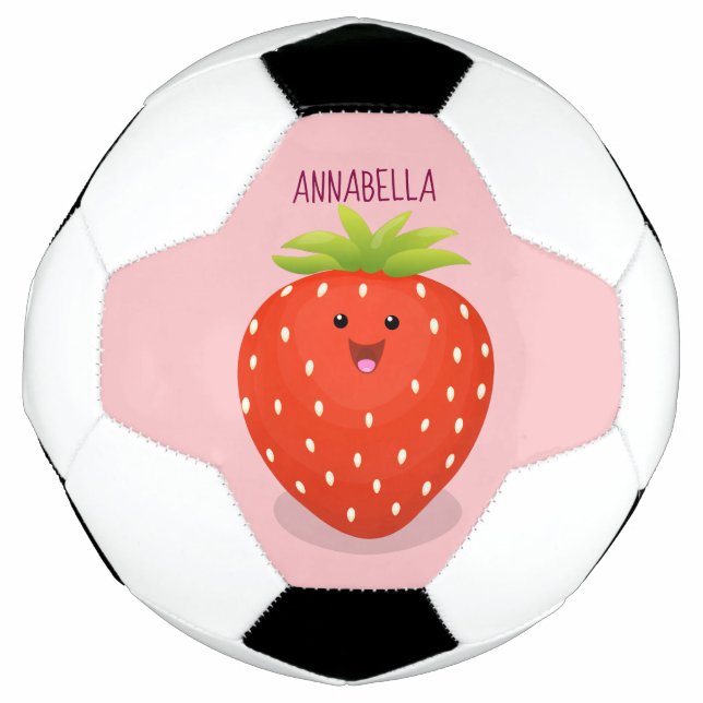 Cute kawaii strawberry cartoon illustration soccer ball (Front)