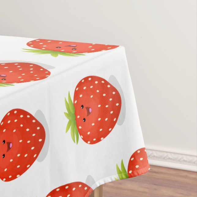 Cute kawaii strawberry cartoon illustration tablecloth (In Situ)