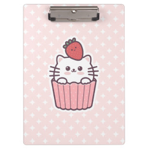 Cute Kawaii Strawberry Cat Cupcake Cartoon Clipboard
